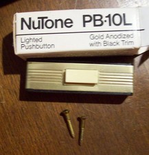 Nutone PB-10L USA Ribbed Gold Tone Black Lighted Push Button Door Bell Vtg 1970s