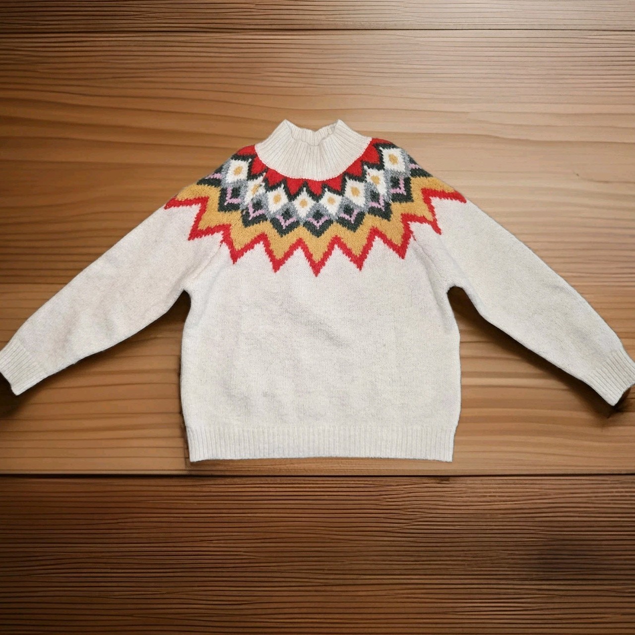 Axara Women's Cream Ivory Fairisle Sweater Mock Neck Size Small