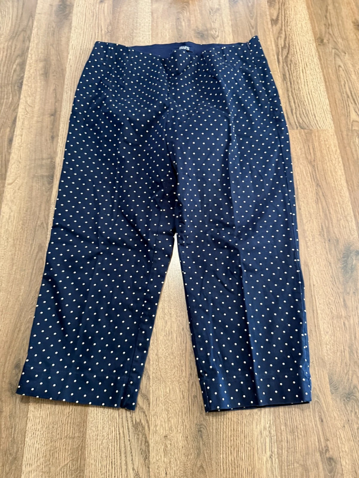 CHAPS Pants, Women's Size 14, White Blue, Polka Dots, Dress Pants, Capri