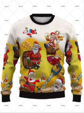 Fun Santa With Reindeer Beer Ugly Christmas Sweater