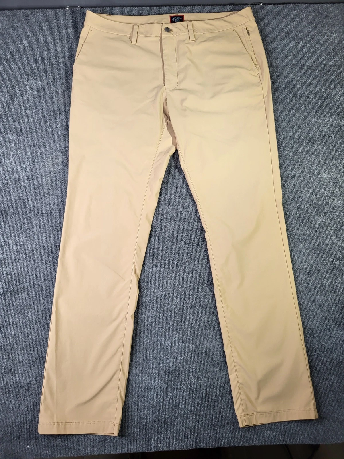 UNTUCKit Chancellor Pants Mens 38x34 Tan Straight Fit Performance Polyester Golf