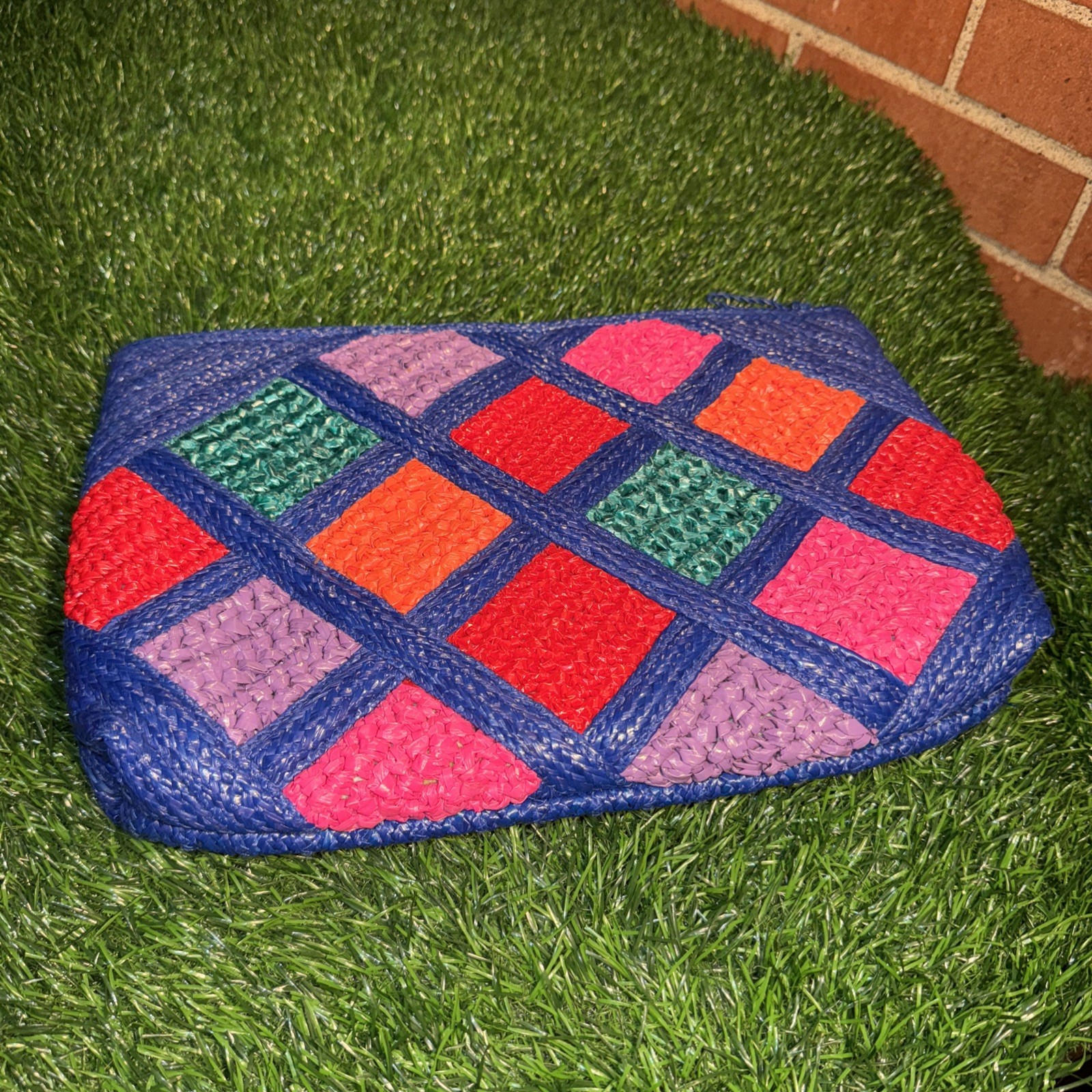 Colorful Recycled Materials Patchwork Clutch Bag … - image 1