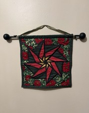 Vintage Christmas Quilted Wall Hanging Handmade Red Green Star