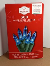 Holiday Time 300 BLUE MINI LIGHTS Indoor/Outdoor Incandescent Lighting. New.