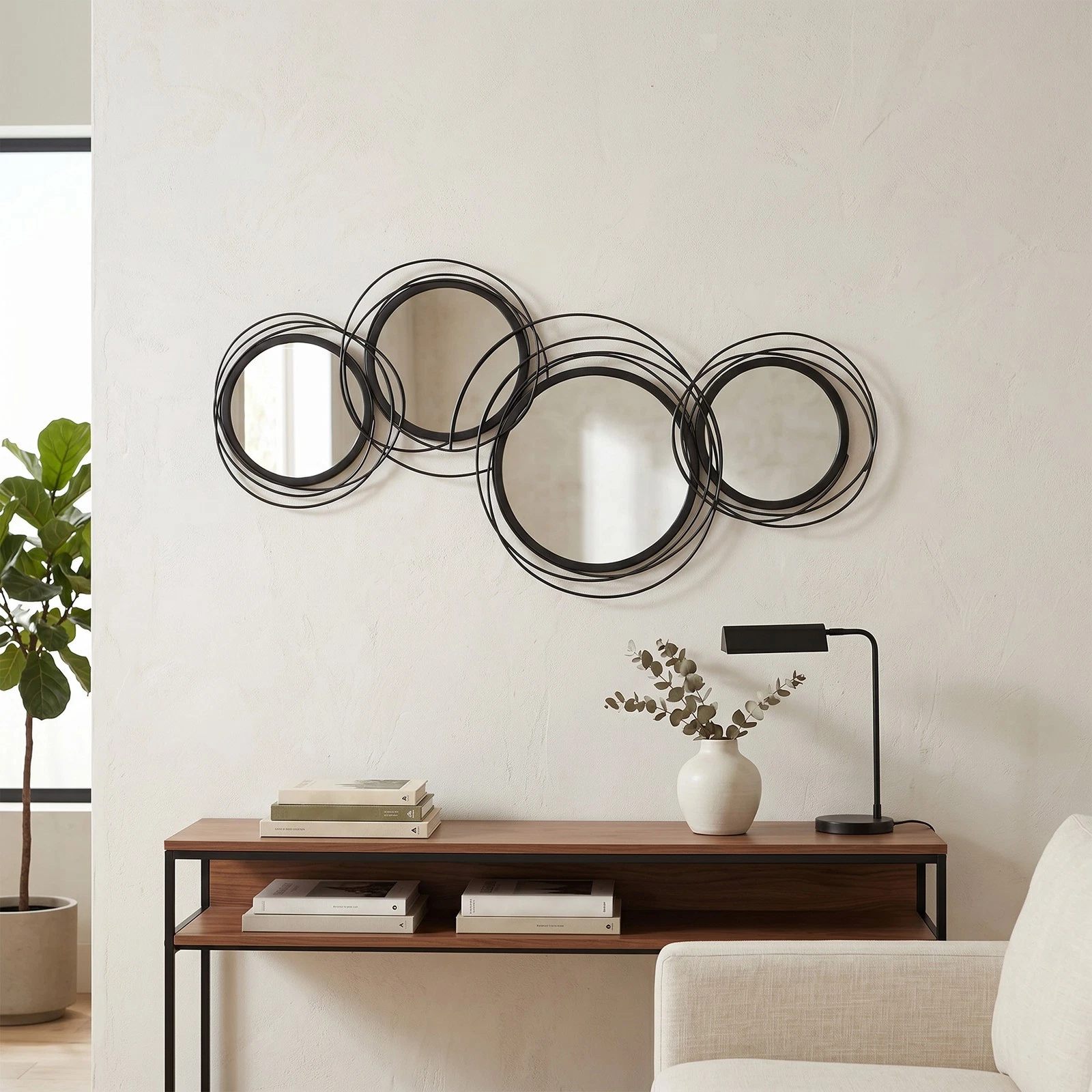 HOMCOM Metal Wall Art 56cm Modern Decorative Mirror Decor for Living Room