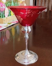 Vaso de cóctel Art Deco vástago cromado con color rojo rubí cóctel 4 vasos