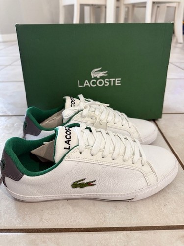 Lacoste Grad Vulc TS Mens White Green Grey Leather Shoes Sneakers Sz 7 39.5 Lace