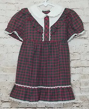 Vtg Toddler Time JCPenney Sz 4 Dress Red Green Plaid Union Made READ