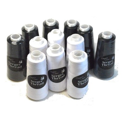 Set of 12 Black & White Serger Thread Spools for Quilting Embroidery Overlock