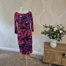 Per Una Size 12 Floral Wiggle Midi Dress Pink Purple Wedding Workwear Formal Vgc