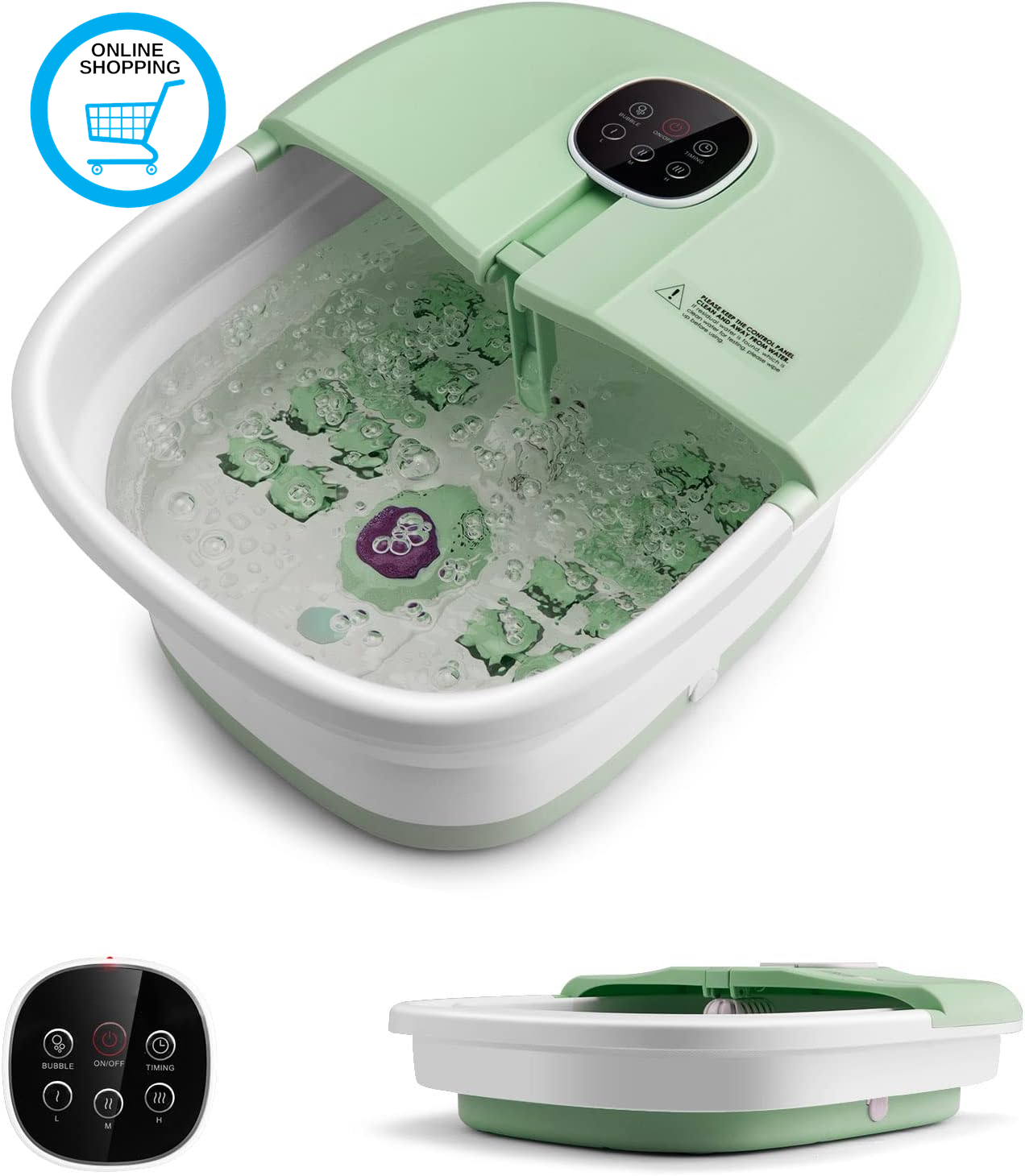 Foot Spa Bath Massager, Foldable Heating Foot Soaker with Bubbles & Timing Funct
