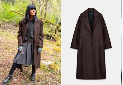 Zara COAT WITH COMBINED LEATHER EFFECT COLLAR BROWN, Size XL Ref 8464/323