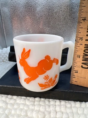 Vintage Hazel Atlas Children’s Mug Cup Orange B Is For Bunny Milk Glass Alphabet