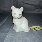 Vintage Fenton Art Glass May Birthstone Iridescent Cat Figurine with Tag - lr2e