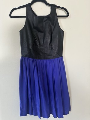 Amanda Uprichard Lamb leather And Silk Dress Small Leather Top Blue Bottom