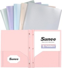 6 Pack Pastel Plastic Folders with Pockets, 2 Pocket Fasteners, Letter Size