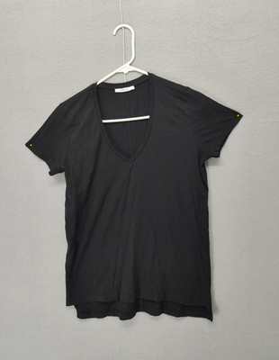 Zara Basic Shirt Womens Medium Black V Neck Short Sleeve Lightweight Layer Tee