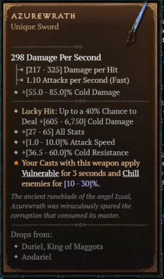 DIABLO 4 NEW SEASON   Azurewrath Unique Items