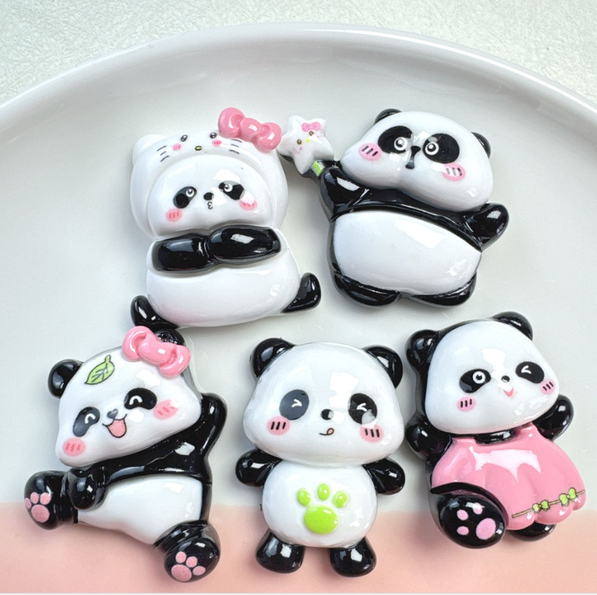 10Pcs Mixed Resin Cartoon Cute Pandas Flatback Embellishments DIY Handmade Decor