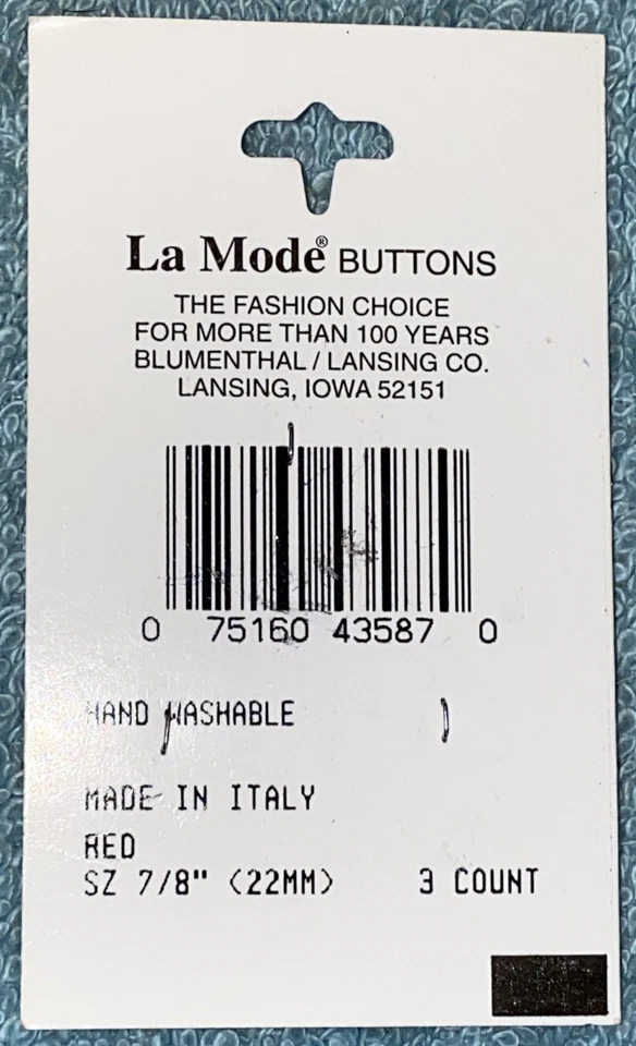 La Mode Buttons 7/8” 22mm Red 43587 NOS - Image 3 of 3