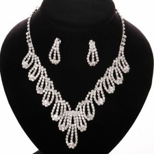 Womens Micro Pave AAA CZ Crystal Earrings Necklace Bridal Wedding Set DN89