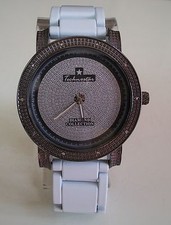 Men's black hematite & white finish TECHNO STAR dressy hip hop fashion watch