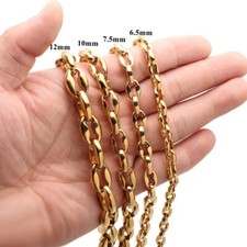 Women Men 6.5/7.5/10/12mm Gold Tone Stainless Steel Coffee Beads Chain Necklace