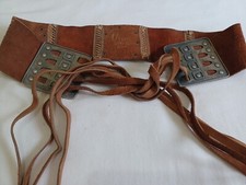 Vintage Vera Neumann Leather Multi-Panel Handmade Brown Suede Belt 1970s Fringe
