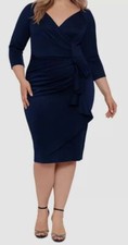 Xscape Women's Blue Ruched Side-Ruffled Sheath Dress Plus Size 14W