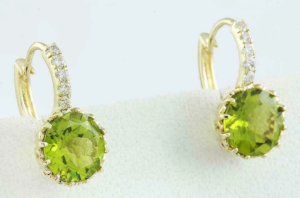 3Ct Round Cut Green Peridot Solitaire Drop Dangle Earring 14K Yellow Gold Finish Foto 4 de 4