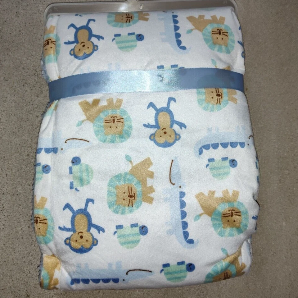 Luvable Friends Bebé Niño Azul Safari Peluche Manta Mono León Caimán Sherpa Foto 3 de 3