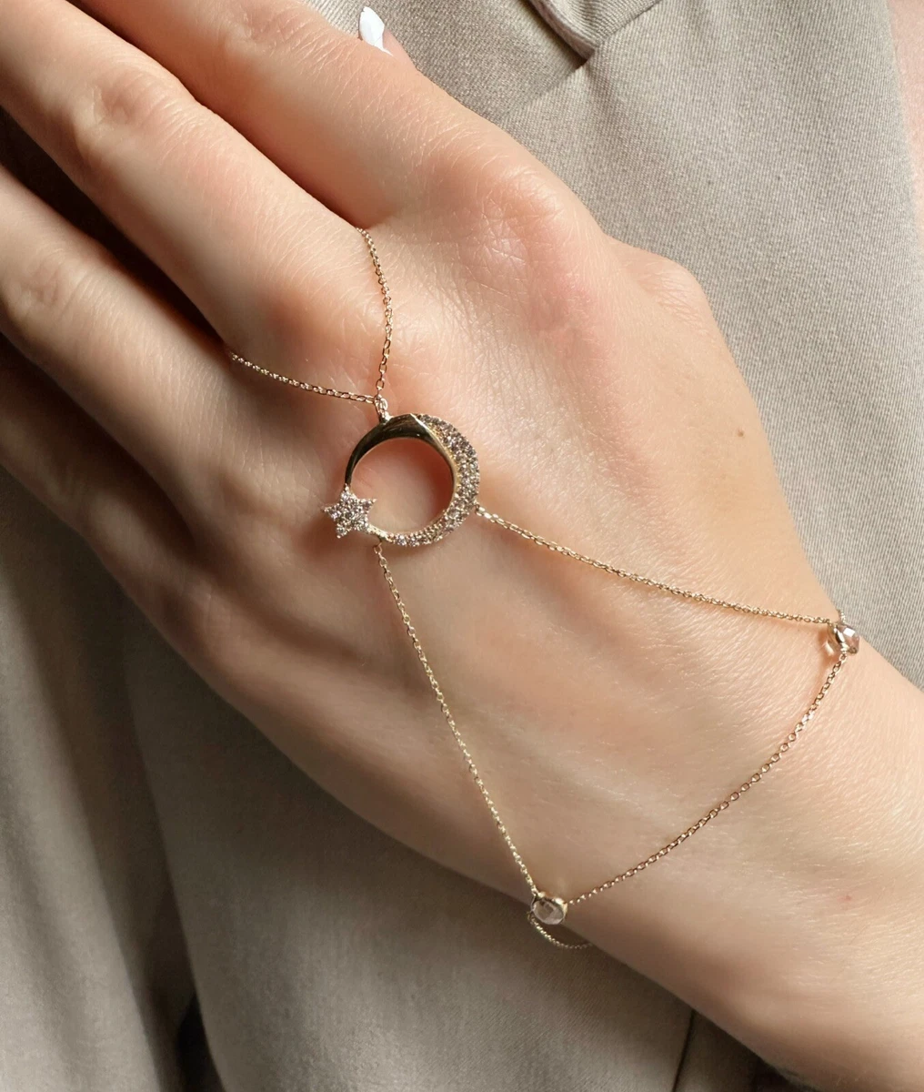 Hand Chain Diamond Bracelet, 14K Rose Gold Slave Bracelet – KoKo's Designs