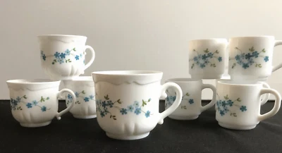 LOT Arcopal Veronica Tasses à café fleurs de Myosotis Vintage TBE (lot de 9) - Photo 1/4