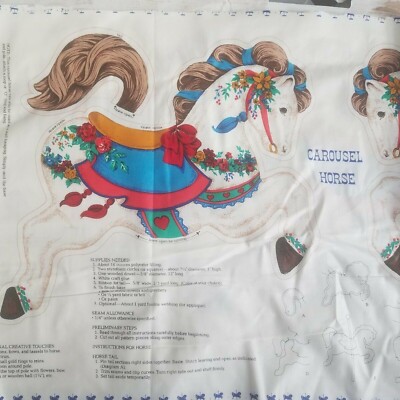 Vintage Cranston VIP Carousel Horse Fabric Panel 17'' x 44'' Stuffed Toy Applique