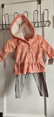 NWT Carter's playwear girl sz 6M 2pcs fleece hooded top + gray legging pants