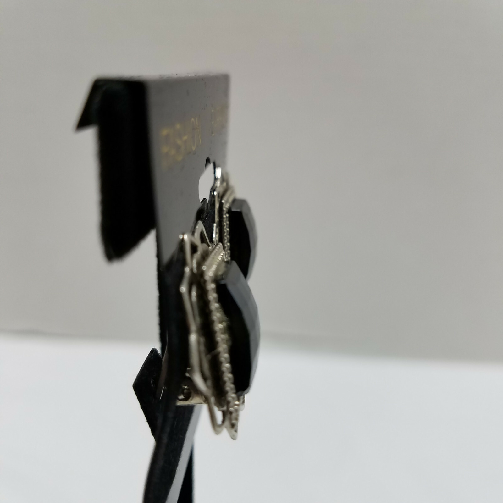 Silver Tone Rectangle Earrings With Simulated Ony… - image 4