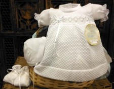 Will'beth Newborn Preemie Infant Baby Girl White Knit Dress Bonnet Booties NWT