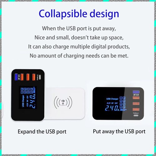 Multi-port charging USB+1QC3.0+1Type-c+ wireless desktop smart LCD display - Picture 2 of 13