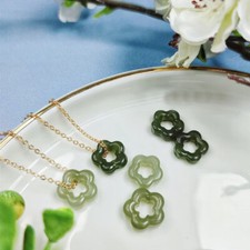 Natural Green Jade Floral Flower Charm Pendant Healing Women Necklace Cute Gifts