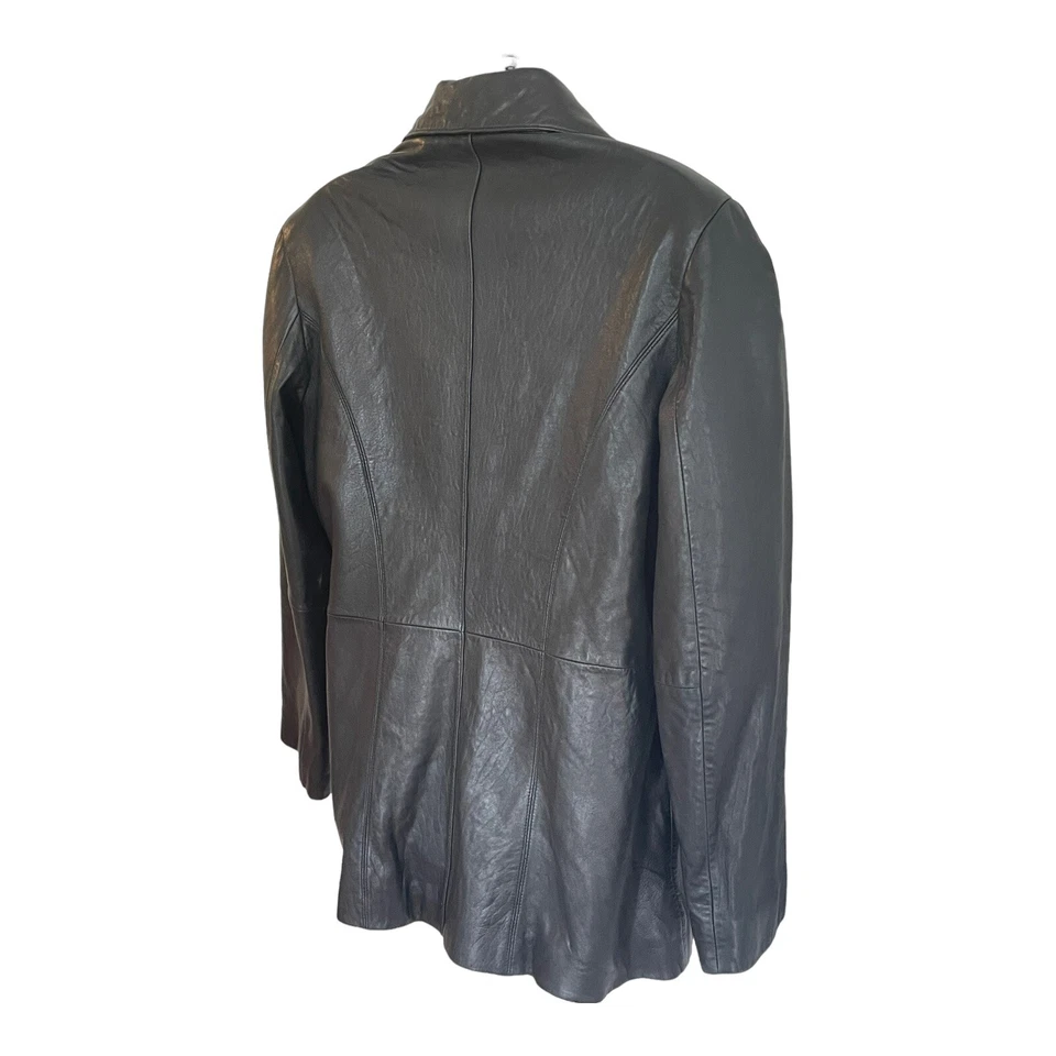 Chaqueta Blazer Juliet Michelle Para Mujer De Colección YK2 Piel de Cordero Negra Cuero Botón M Foto 4 de 4