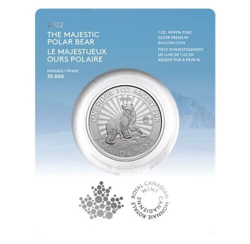 2022 CANADA $5 The Majestic POLAR BEAR 1oz .9999 Pure Silver Bullion Coin