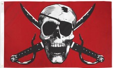 Crimson Pirate Flag 3x5ft 75D Ultrabreeze Jolly Roger Boating Flag Skull Flag