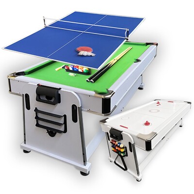 7 FT MultiGames Pool Table Green Air Hockey + Table Tennis + Table Top   Emerald
