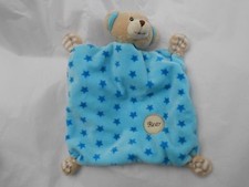 10x9" aquar blue star bear tan stripes baby security lovey blanket