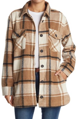   THREAD & SUPPLY Tan Black Plaid Button-Down Shirt Jacket Chest Pockets S 2/4