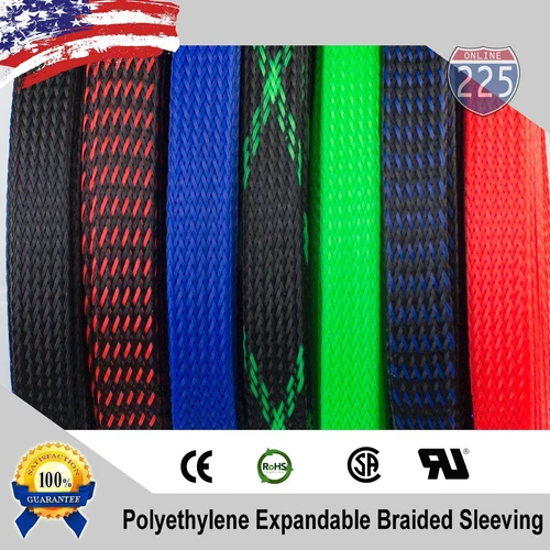 ALL SIZES & COLORS 5' FT - 100 Feet Expandable Cable Sleeving Braided Tubing LOT