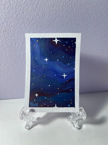 ACEO Original “Abstract Galaxy” Acrylic Painting, space, stars, Lilac_Froggy