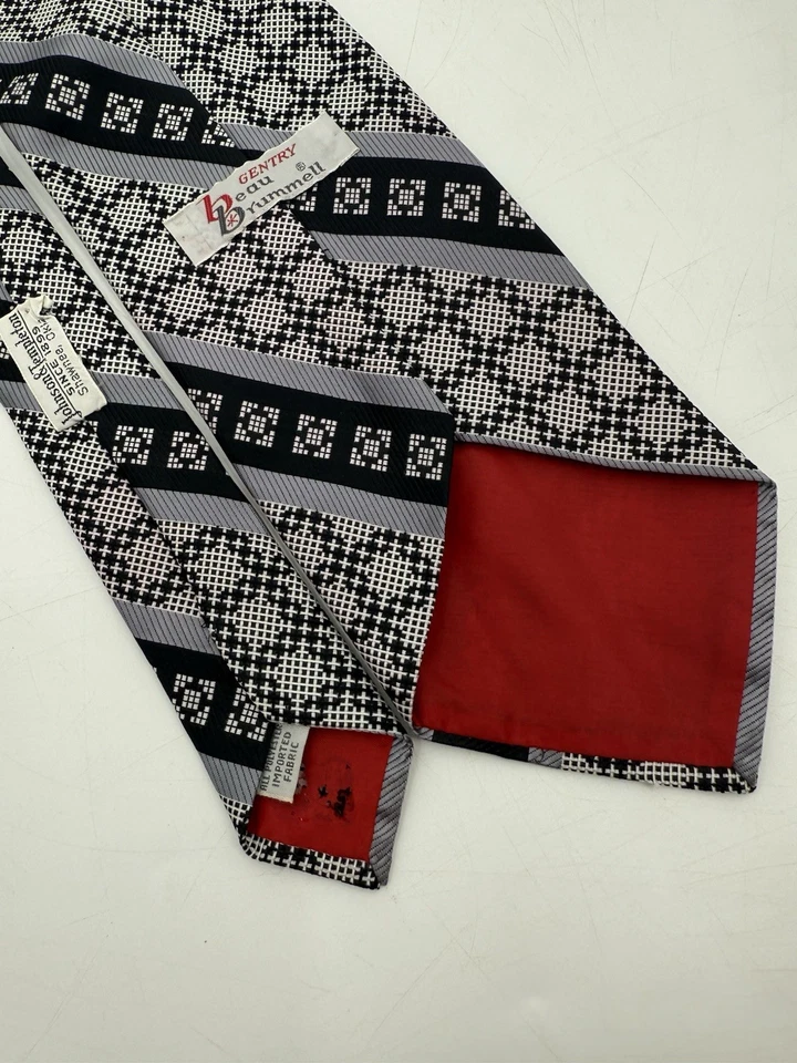 Beau Brummell Gentry 男式涤纶宽黑色和银色复古领带 — 第 2/4 张图片