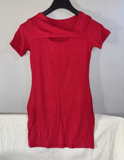 Women’s Red Solid Knit Bodycon Mini Dress Scoop Neck Short Sleeve Stretch M 0261