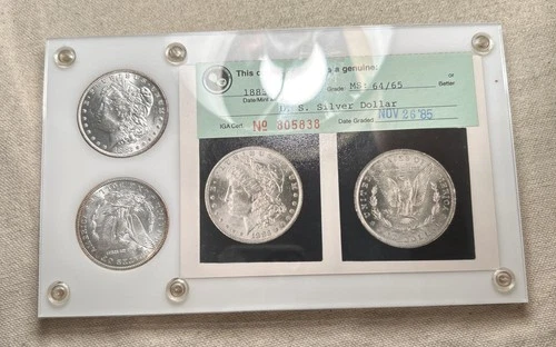 1902-O 64/65 & 1883-O 64/65 Morgan IGA Photograde Vintage DUAL Holder UNC - Rare